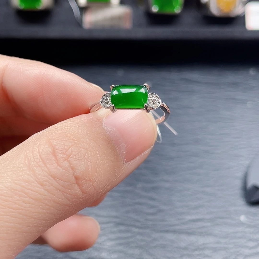 翡翠戒指银S925镶嵌天然a货翡翠0094