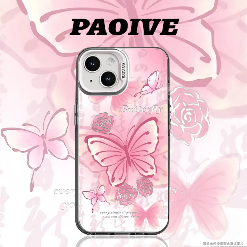 适用苹果华为vivo一加iPhone14小米手机新款蝴蝶支架彩银手机壳