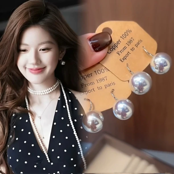 纯铜耳饰 极光冷艳灰高跟鞋珠珠耳环小众设计感轻奢气质耳钩简约