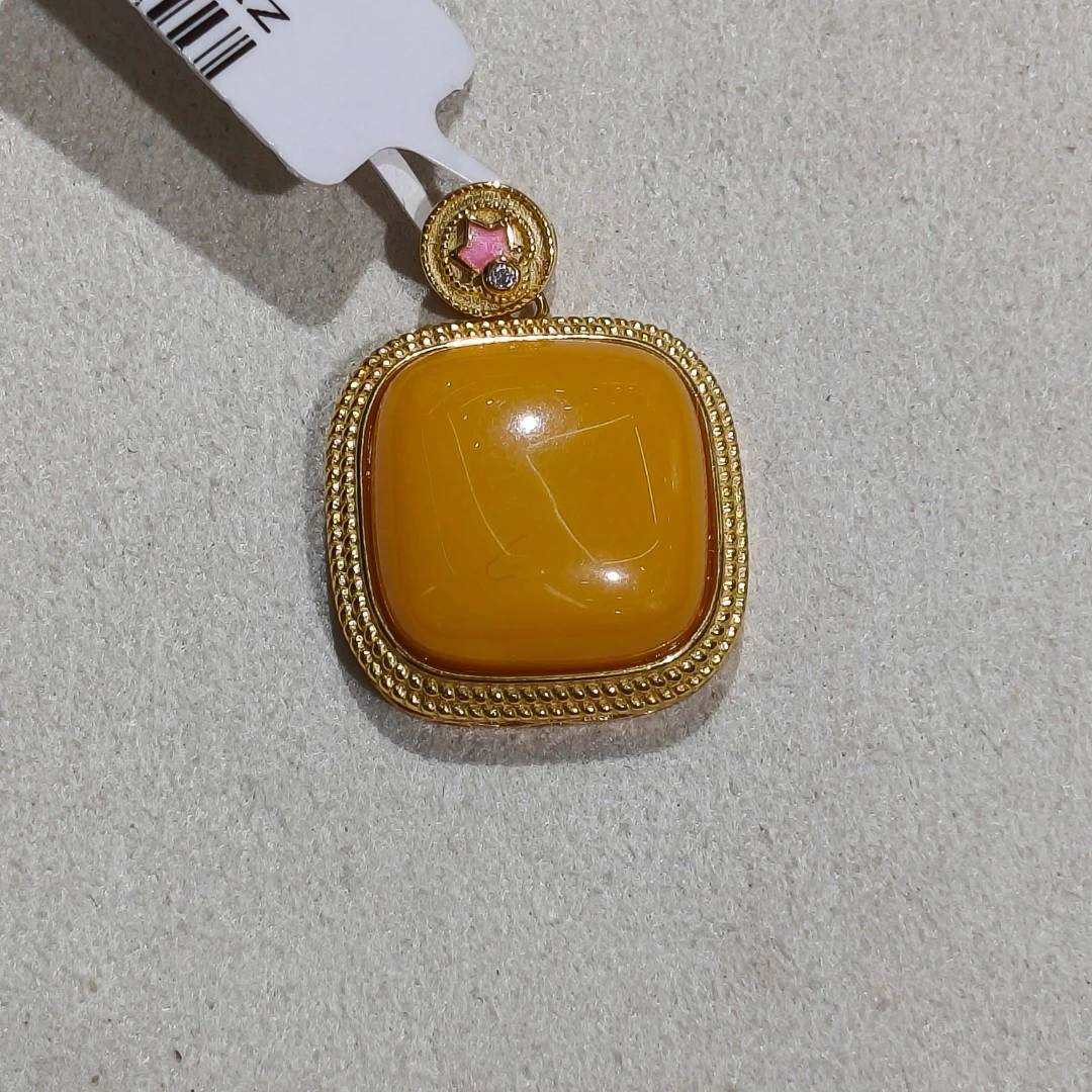 吊坠925银 约卡20mm银镀金方形蜡蜡吊坠