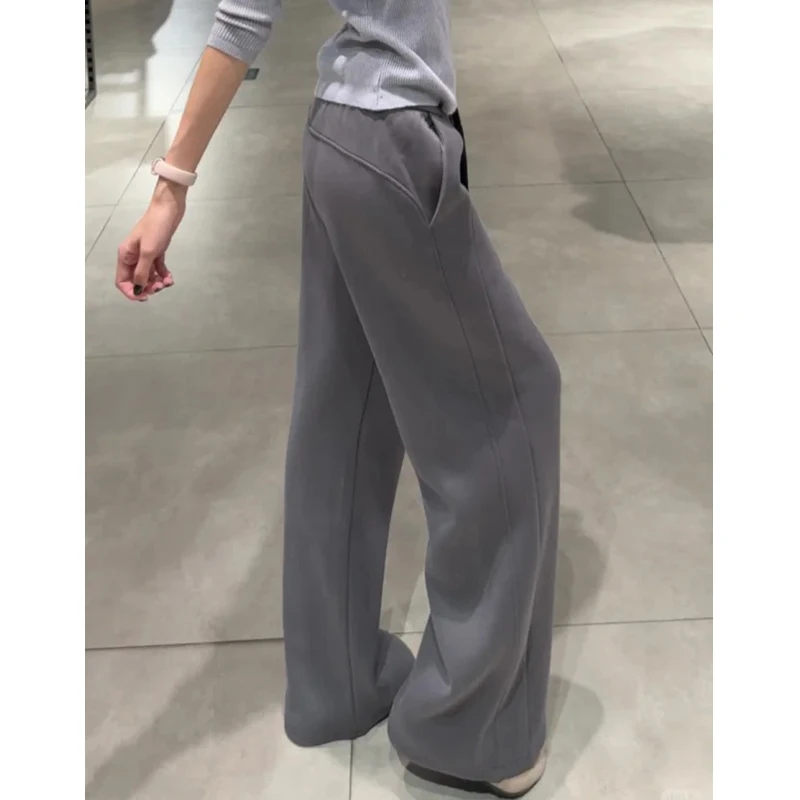 窄版运动裤女秋冬2025新款高腰显瘦加绒lulu阔腿裤休闲直筒卫裤子