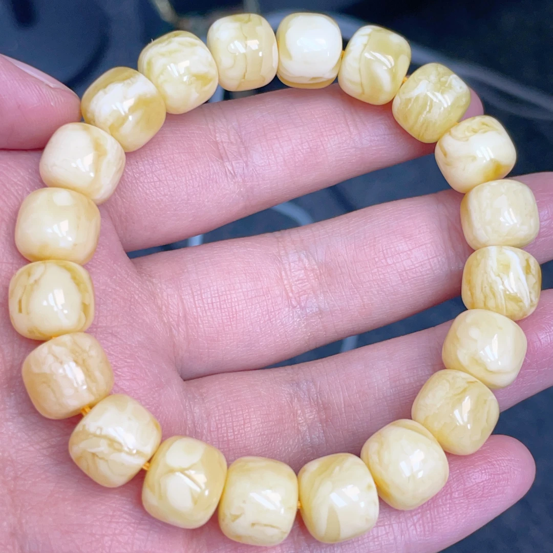 妖孽白花虎皮纹满蜡11mm精工蜜蜡老型手串