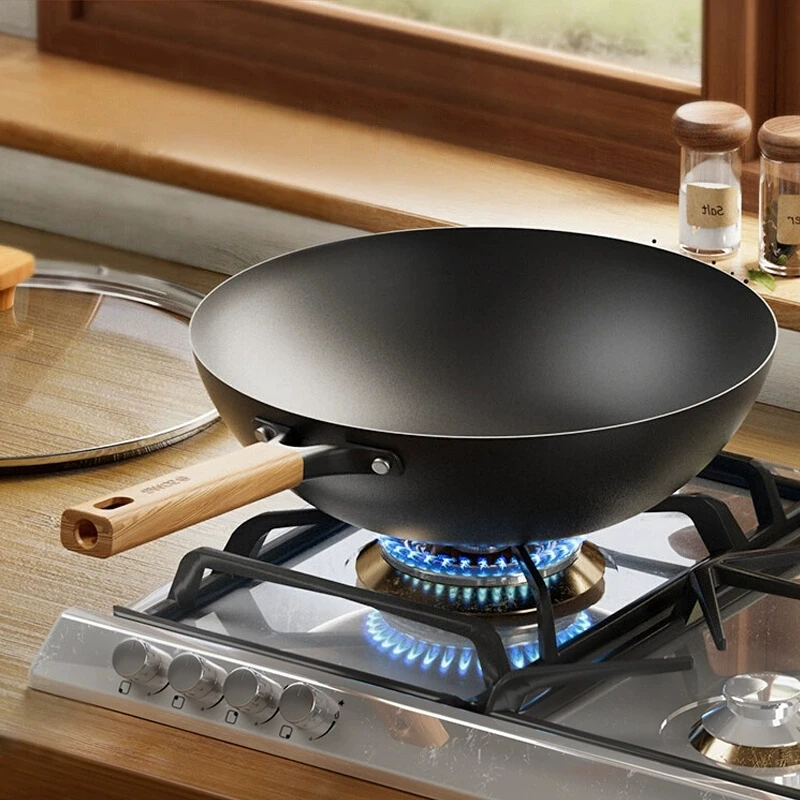 纯铁铁锅炒菜锅传统老式炒锅家用不粘锅无涂层炒锅电磁燃气灶通用