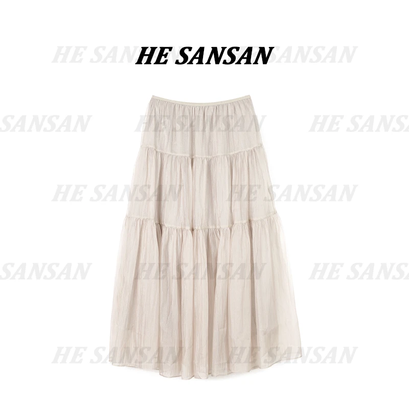 【SANSAN】高腰显瘦蛋糕裙休闲百搭褶皱半身裙DY-90213