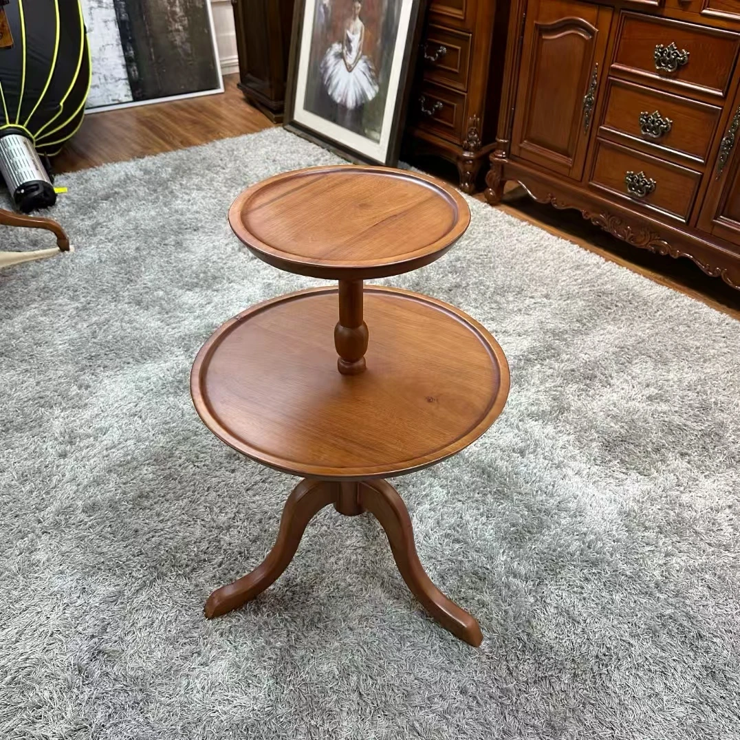 美式双层小圆几线实木边几茶几