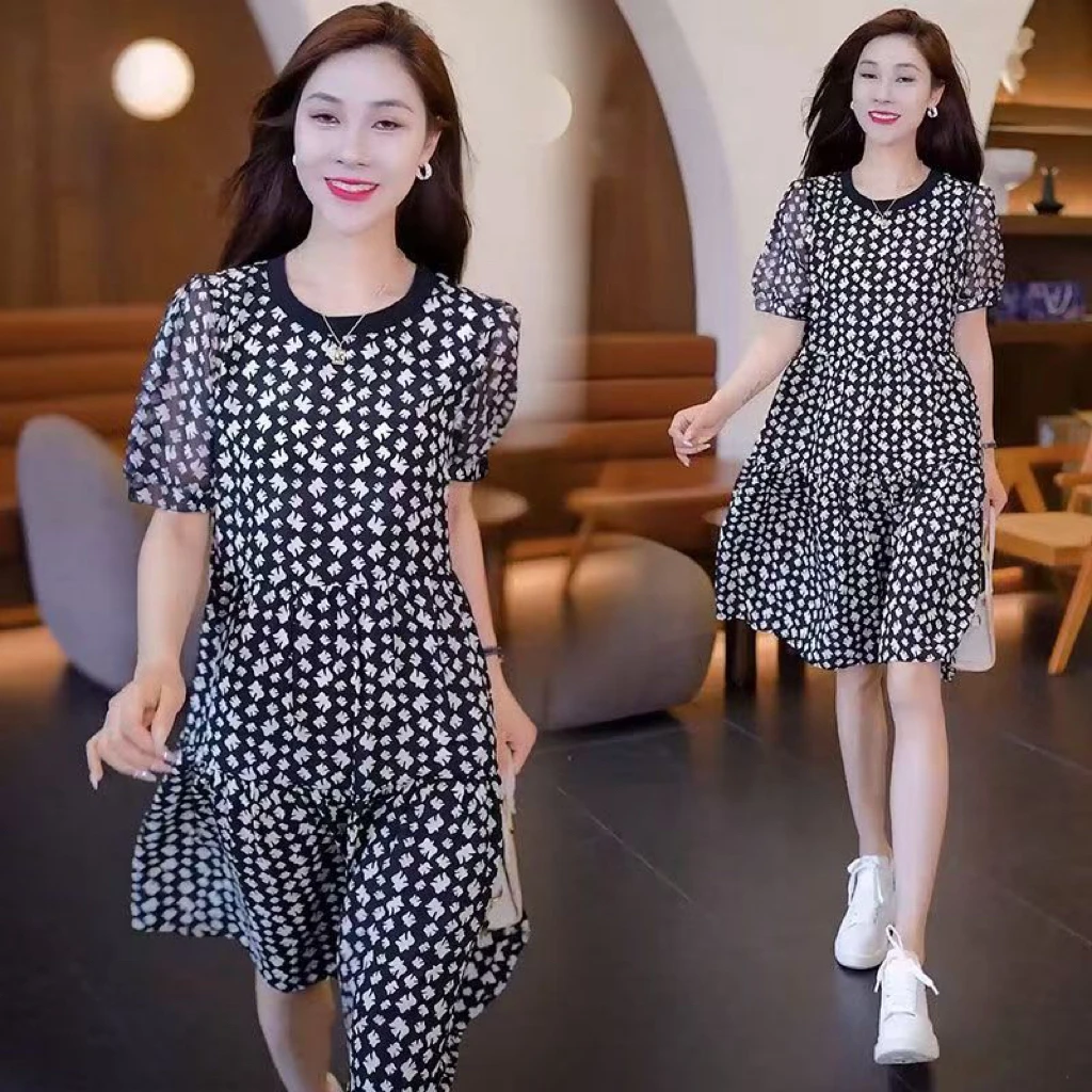 新款时尚气质减龄收腰遮肉裙子女长裙过膝