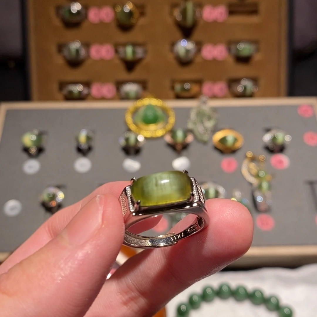 和田玉银S925镶嵌戒指