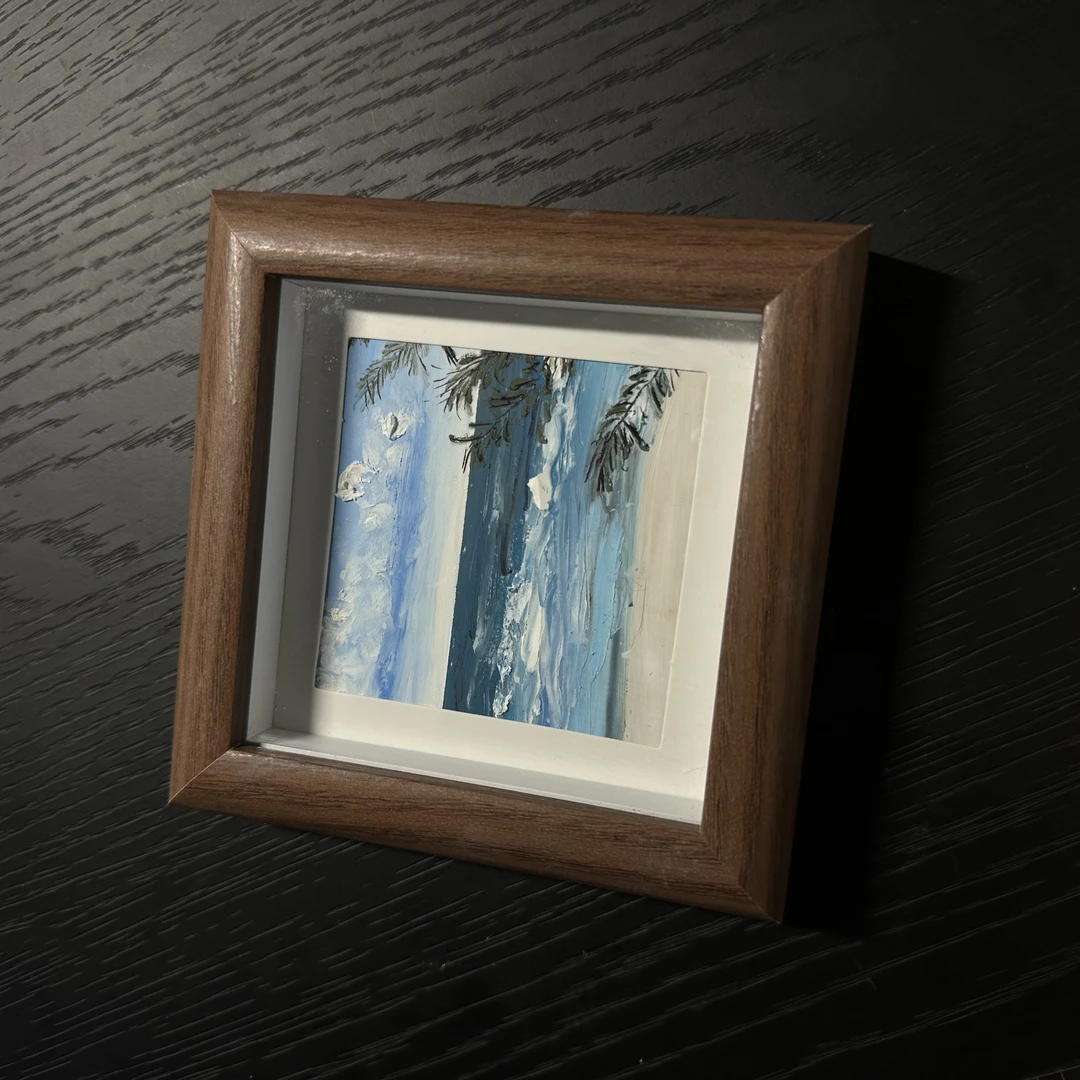 超棒的纯手绘油画棒机理小画居家摆台风景画 画框尺寸10cm*10cm.