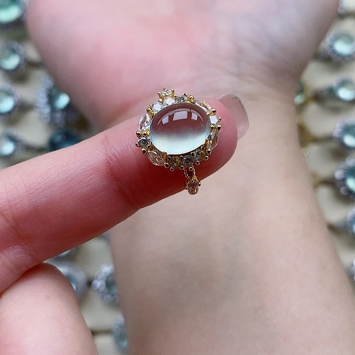 蛇纹石玉银S925镶嵌戒指