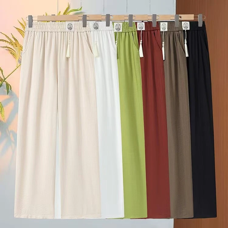 夏直筒裤裤子休闲裤国风高腰薄款外穿九分裤宽松夏季垂感