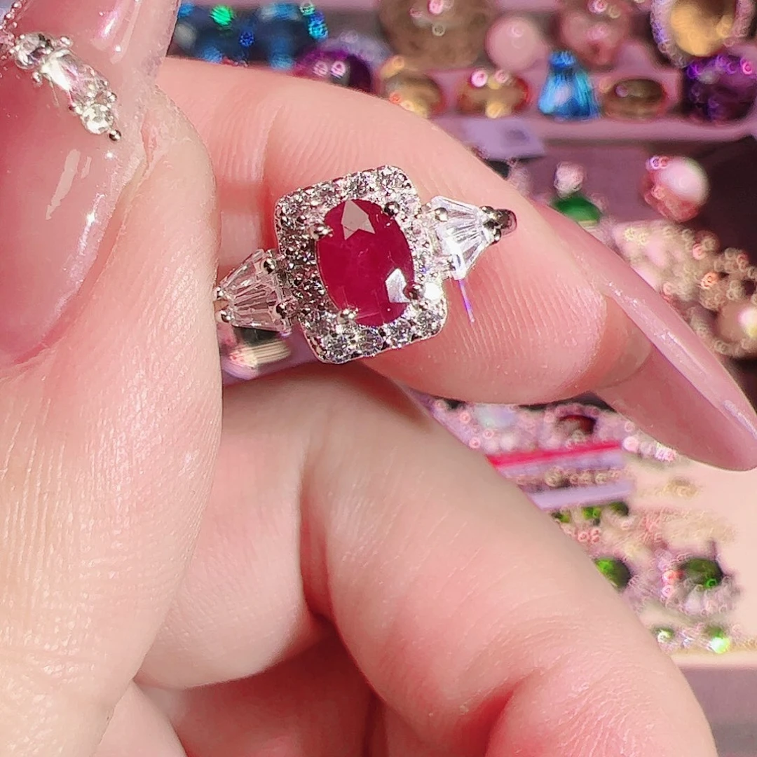 红宝石戒指银S925镶嵌