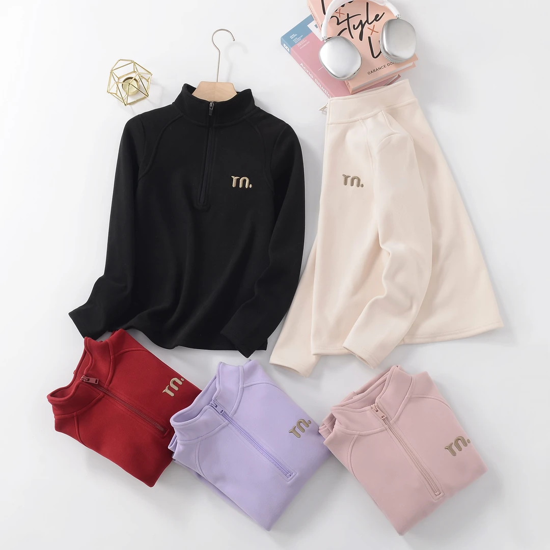 2025新款加厚防风刺绣休闲百搭显瘦半拉链长袖卫衣女XY03276