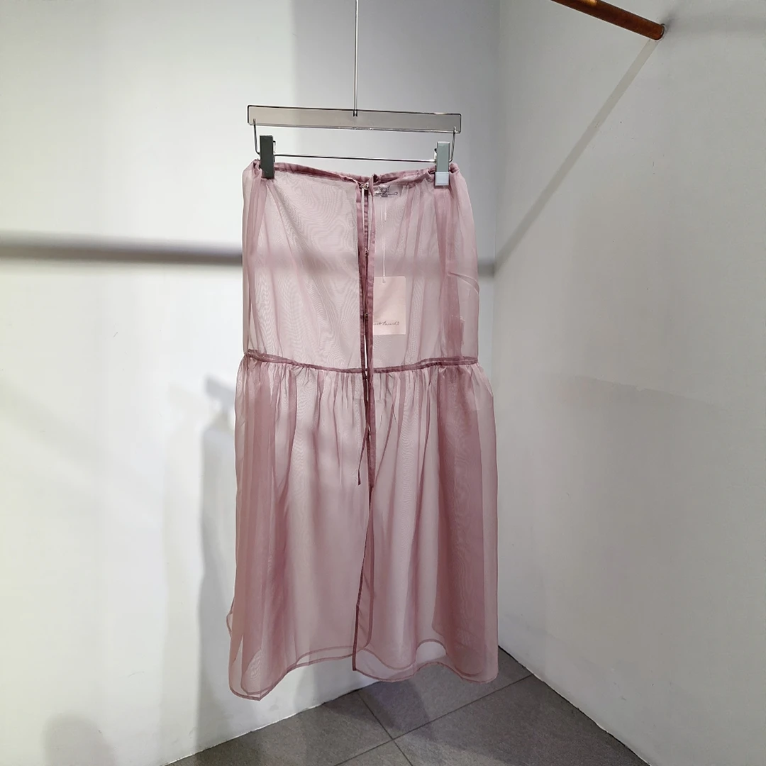 现货【MQ早秋长款透视屁帘裙】2025夏新款透视网纱半身裙A字裙