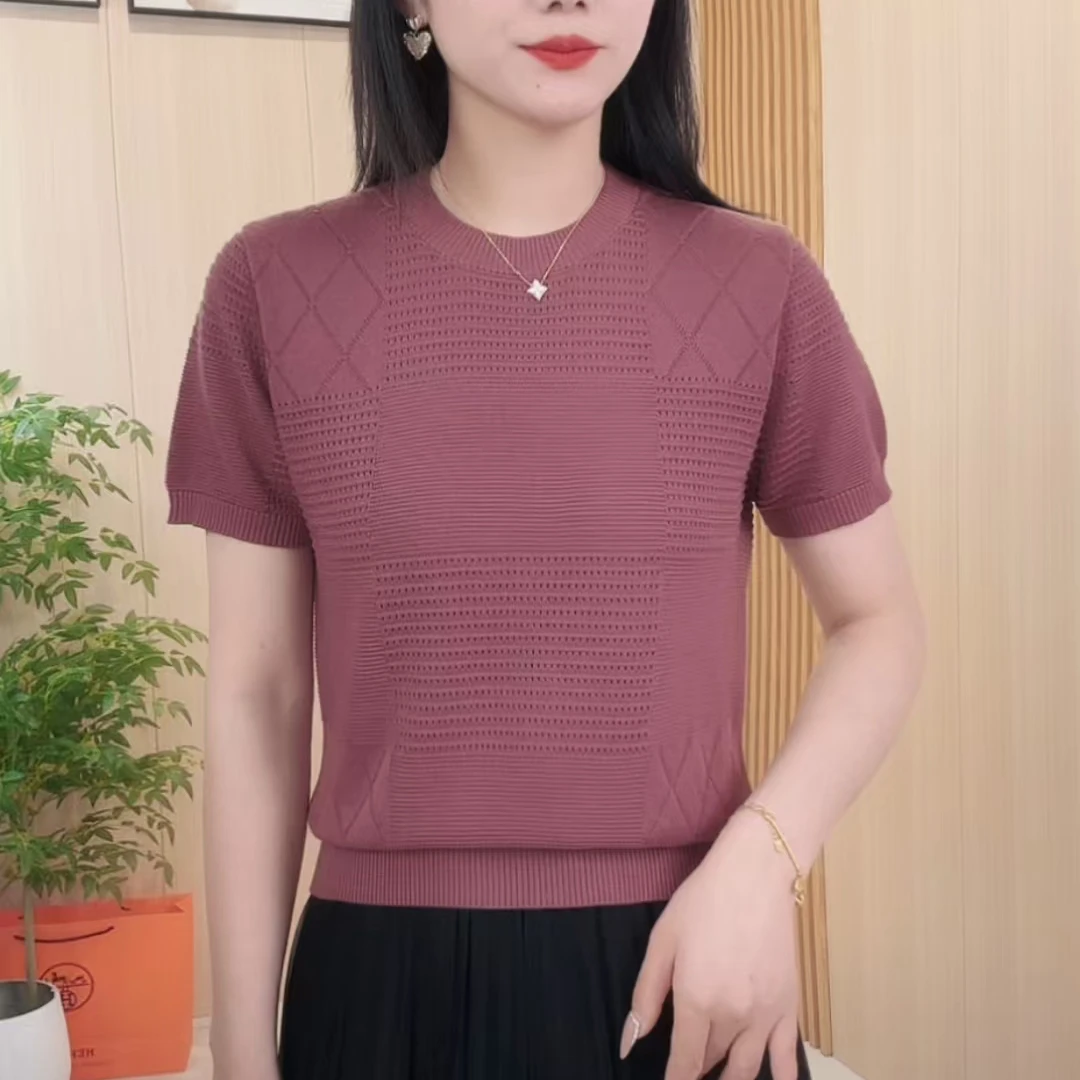 莱赛尔天丝凉爽短袖T恤女夏季新款气质圆领上衣百搭宽松显瘦薄款