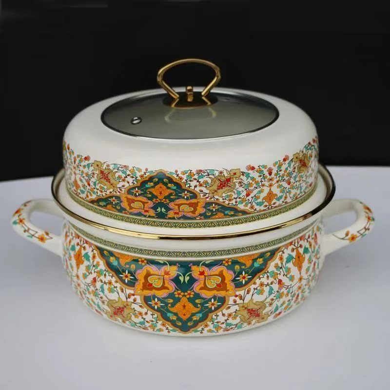 搪瓷蒸锅珐琅搪瓷双层搪瓷蒸锅炖汤锅瓷锅