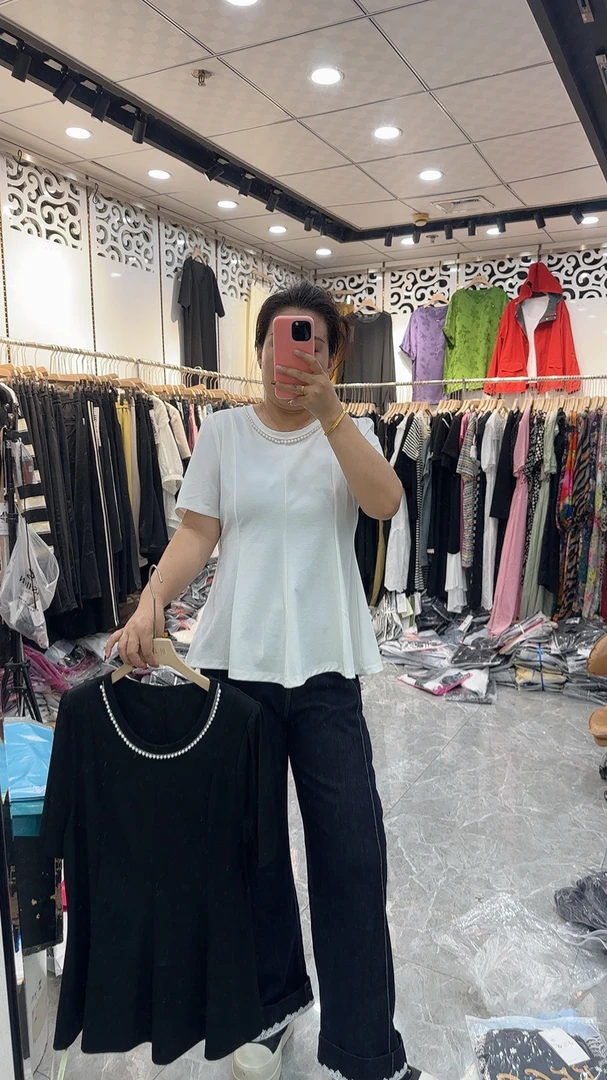 时装款冰棉料上衣领子固定珠子