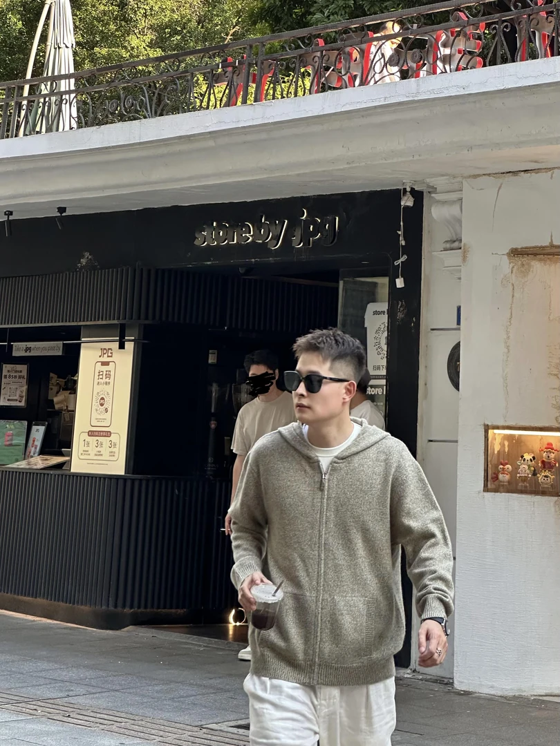 【100绵羊毛】秋冬款款男士极简老钱风连帽拉链针织外套轻奢百搭