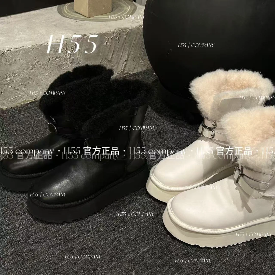 H55女鞋黑曜石皮面雪地靴鞋子女款爆款2025新款保暖66-3032-YY