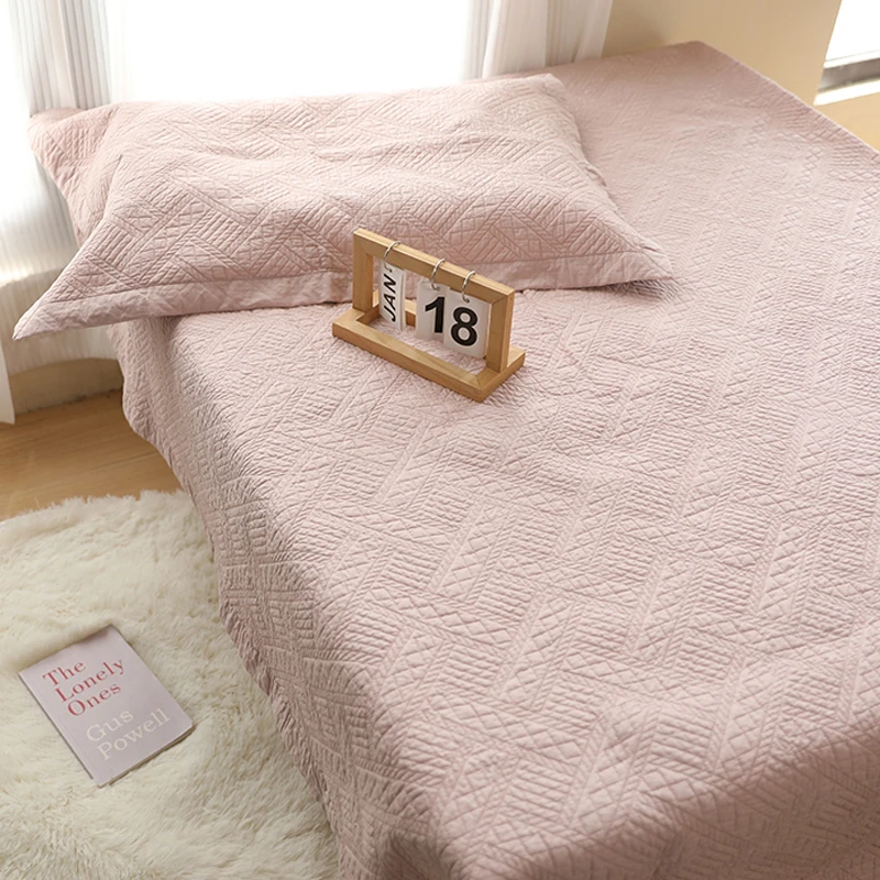 【云宿棉绣】纯色简约轻奢精致全棉床盖三件套绣花绗缝被单双人床单