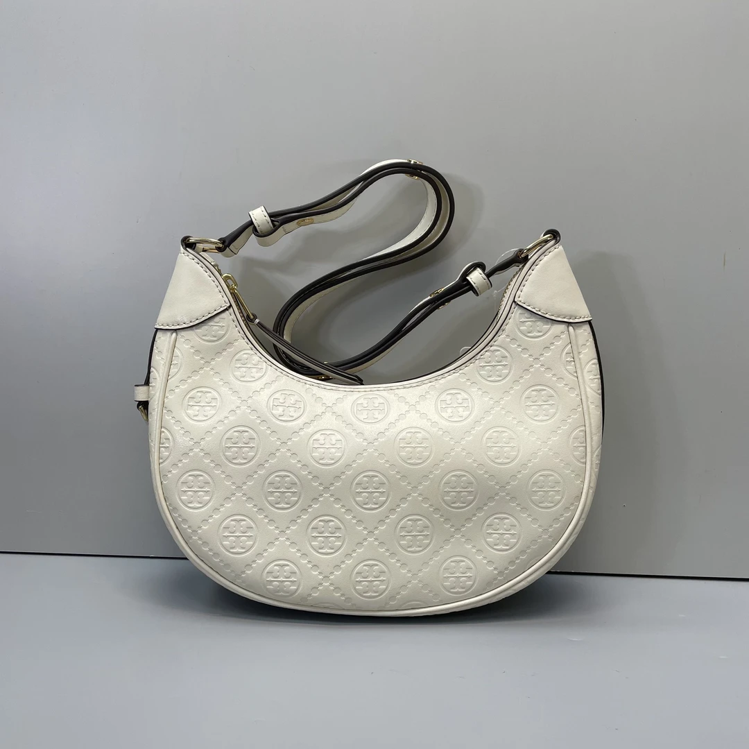 99新 TORY BURCH/汤丽柏琦  小林/T系列白色腋下包24*13*7cm