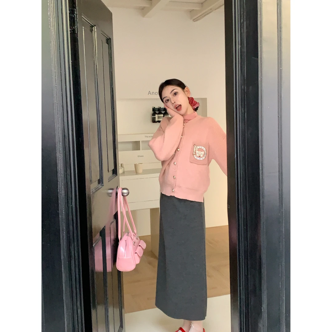 【赵小小yimao】6292 含羊毛设计感猫咪刺绣针织开衫复古毛衣外套