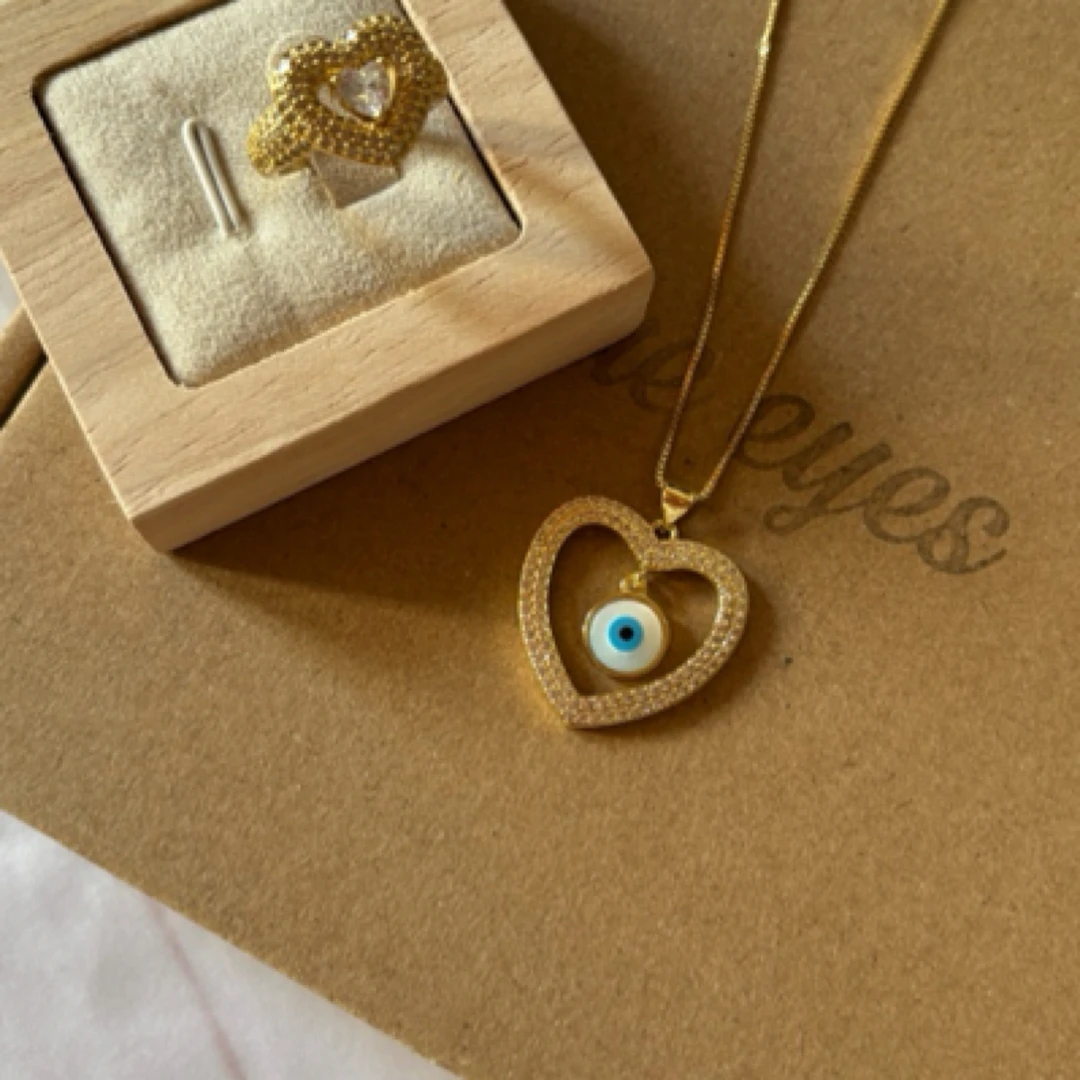 铜合金锆石吊坠 恶魔之眼爱心吊坠koz