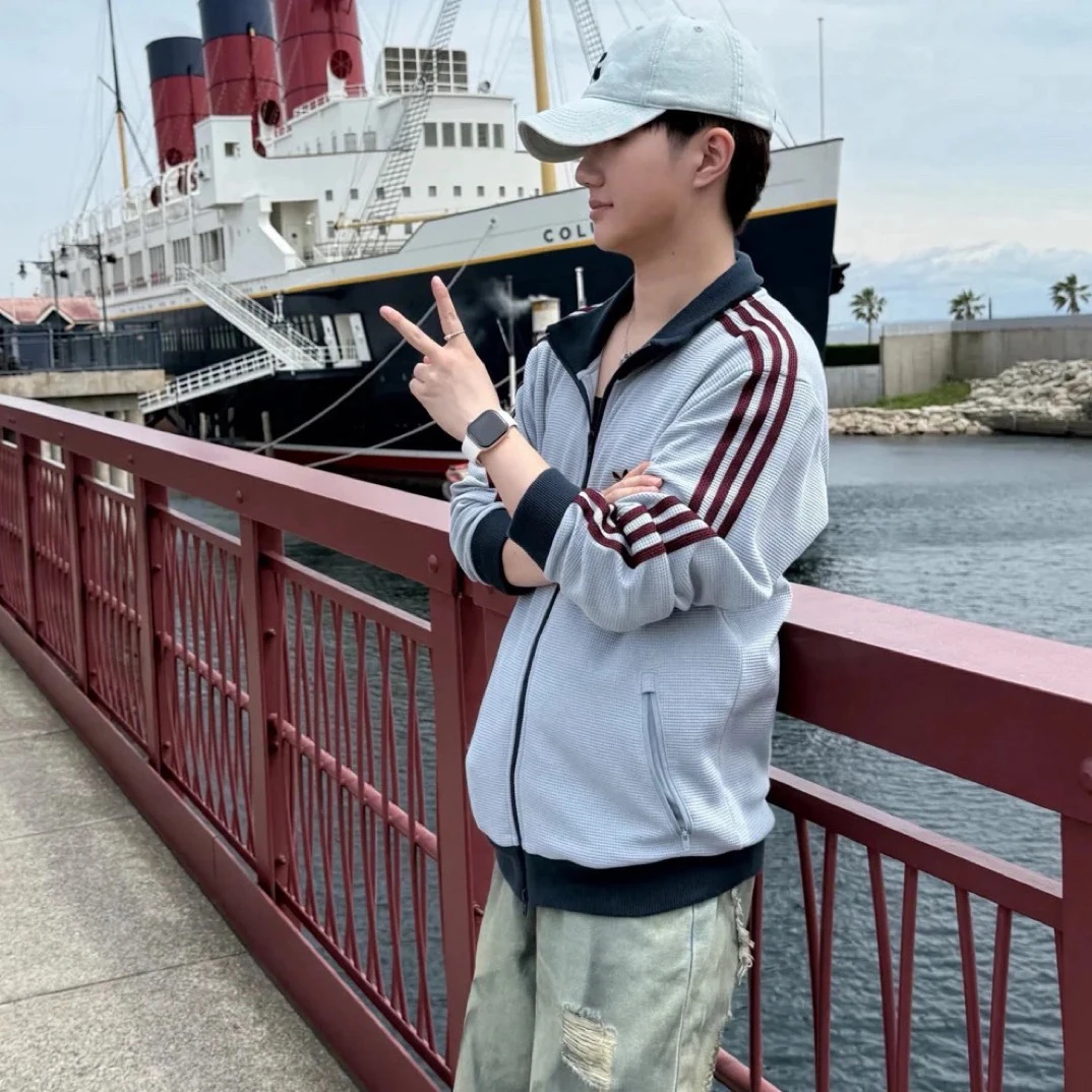 【达人专属】秋冬厚实款复古华夫格刺绣三条纹男女同款0109