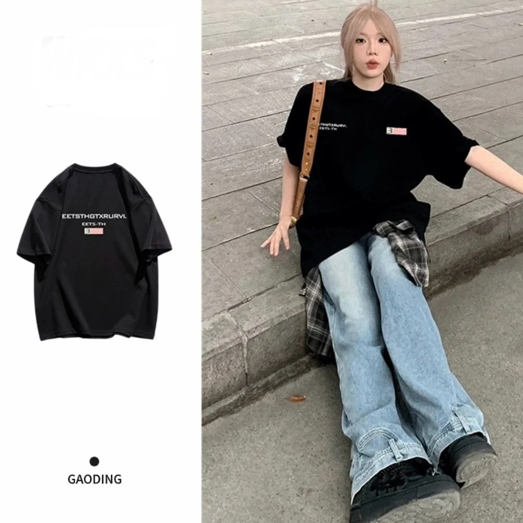 AZGO潮牌夏季宽松印花圆领ins百搭网红情侣设计感T恤（胸标）