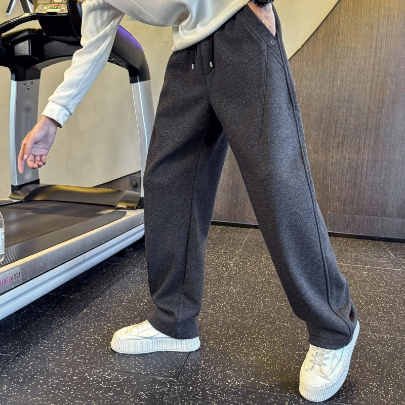 加绒直筒卫裤男款潮流运动裤痞帅结构男裤高级感新款潮牌休闲裤子