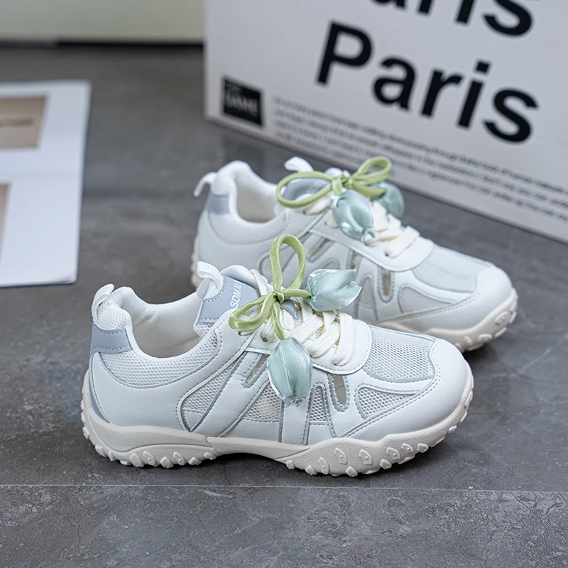 镂空网面女款2025夏季新款郁金香装饰休闲百搭休闲鞋