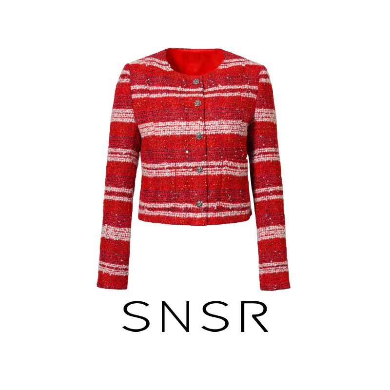 SNSR/圣妮思25秋季新款闪钻名媛绵羊毛小香风外套 251A012WT807