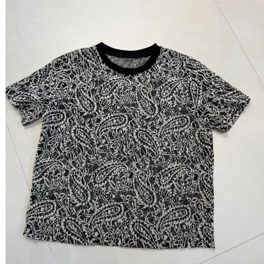 【摩姐姐欧韩】888夏款蕾丝提花镂空圆领短袖T恤