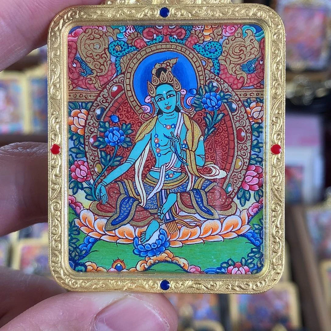 吊坠绿度母热贡纯手绘唐卡