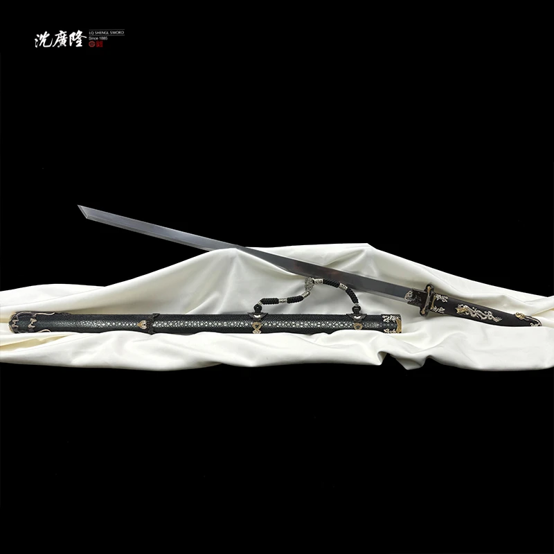 龙泉沈广隆-水龙唐刀 三枚合鱼皮黄铜鎏金银花纹钢 唐横刀 未开刃