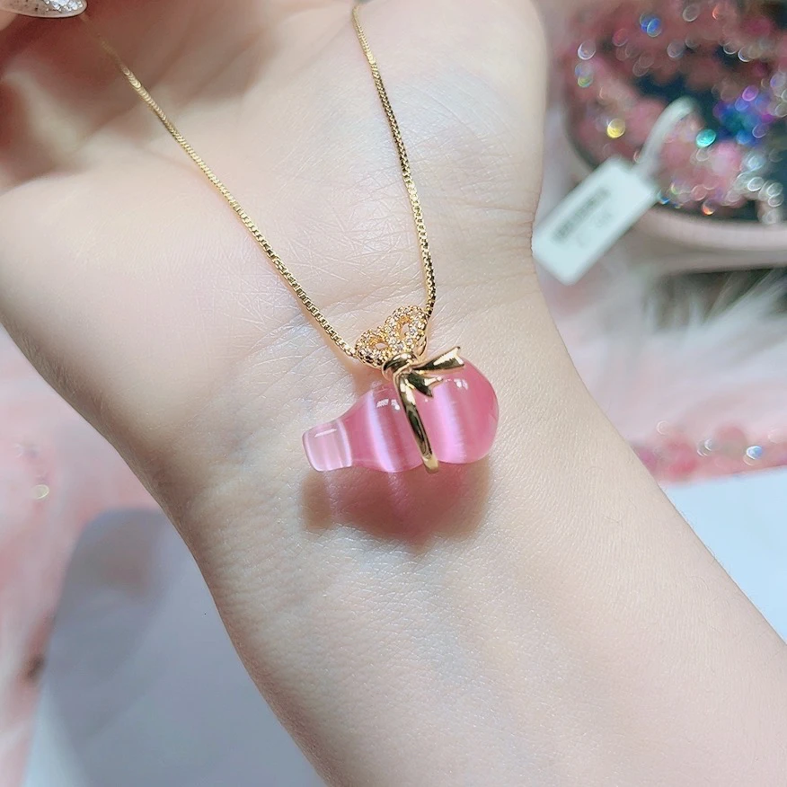 钛钢琉璃项链 105粉色葫芦锁骨链