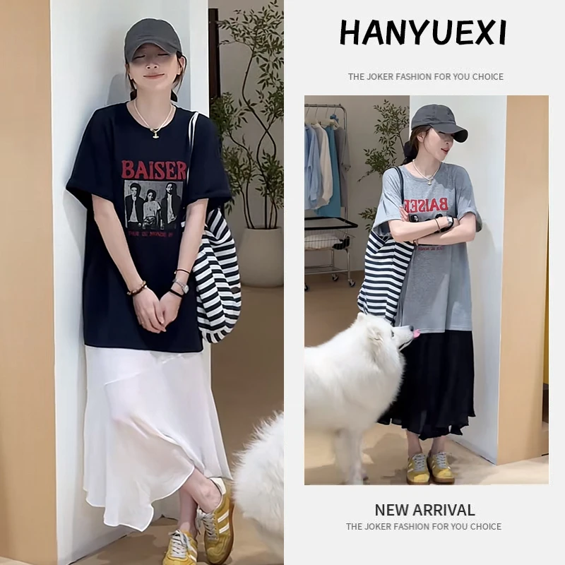 今年流行穿搭一整套2025新款夏季休闲通勤宽松T恤显瘦减龄半身裙