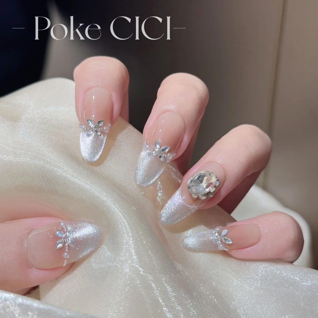 宝可西西【幽梦蝶钻】-法式猫眼钻闪精致轻奢  纯手工穿戴甲 10片装