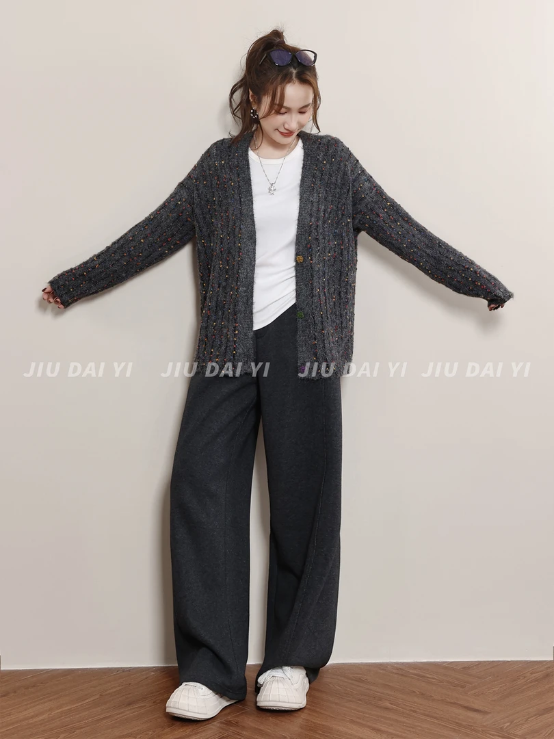 玖黛衣【小彩豆】韩版秋季穿搭百搭简约开衫毛衣XSP44356