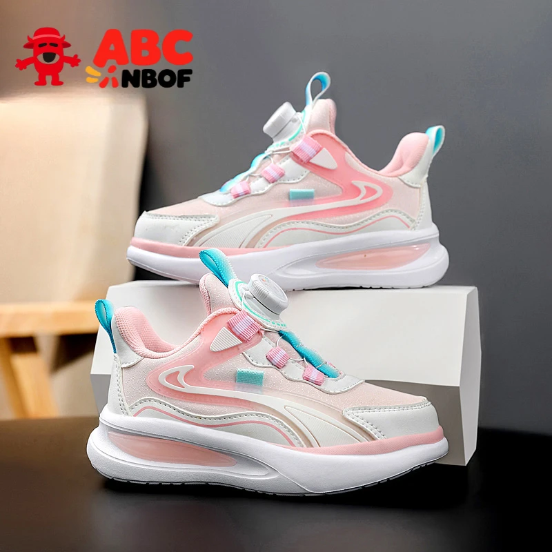 ABC NBOF童鞋女童运动鞋2025春秋新透气网面旋转纽扣儿童跑步鞋潮