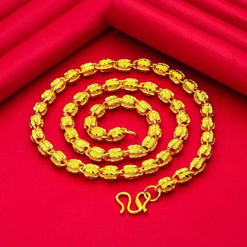 合金项链 核桃项链链子饰品镀K金金色霸气项链拉风