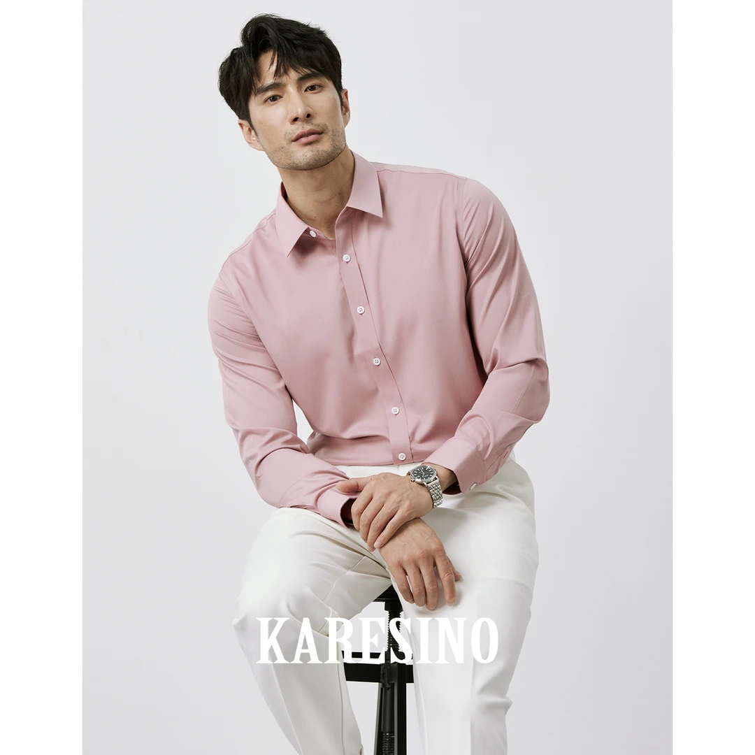 KARESINO男士商务抗皱白衬衣结婚男通勤修身免烫黑色衬衫男装长袖