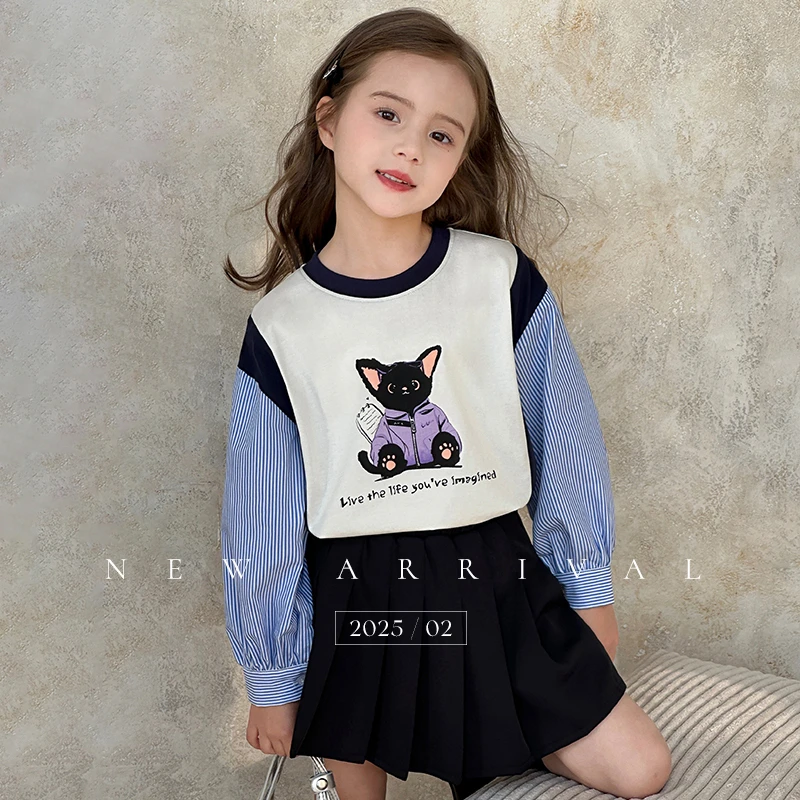 图图小象童装女童长袖T恤2025春秋新款卫衣打底衫假两件BCT211