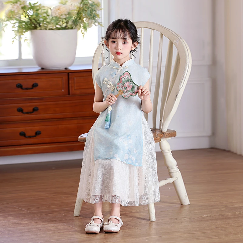 L20108女童旗袍连衣裙2025新款夏季小女孩国风新中式公主裙夏装