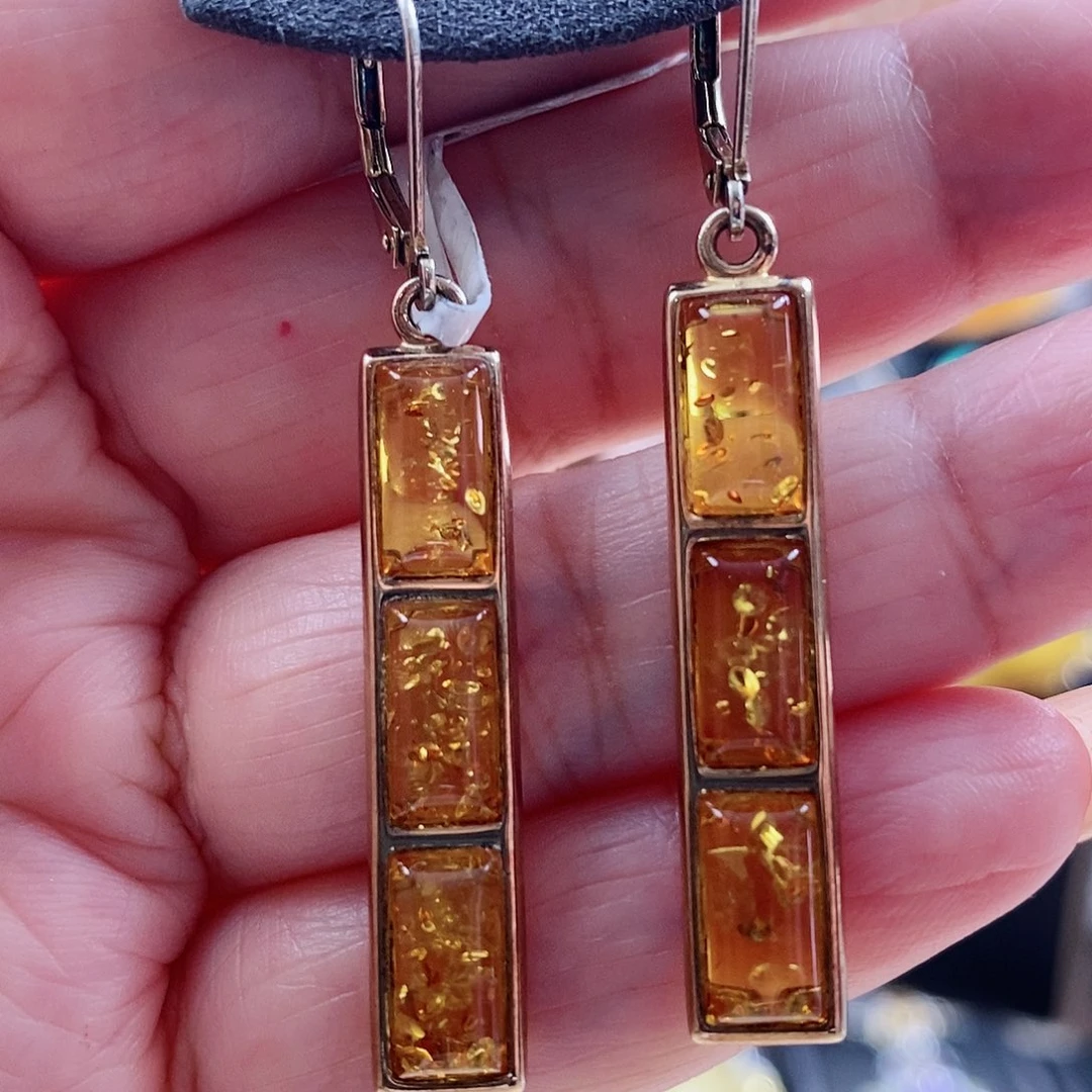 琥珀银S925镶嵌耳饰耳环