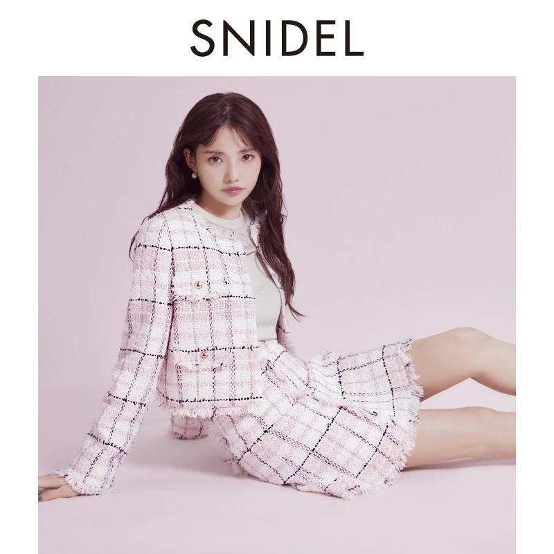 SNIDEL2025春夏新品甜美高腰粗花呢短裙小香风半身裙SWFS251093