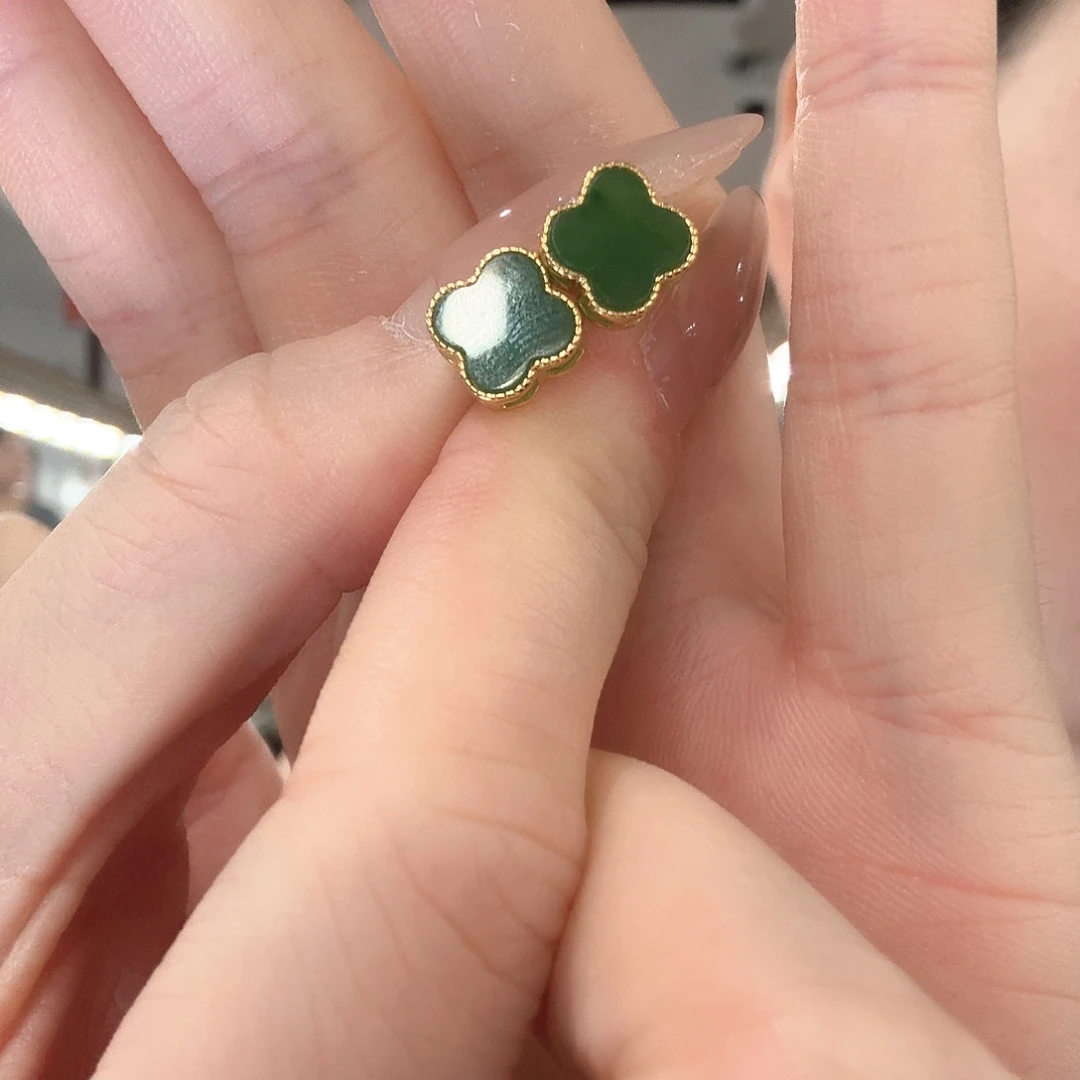 和田玉银S925镶嵌耳饰