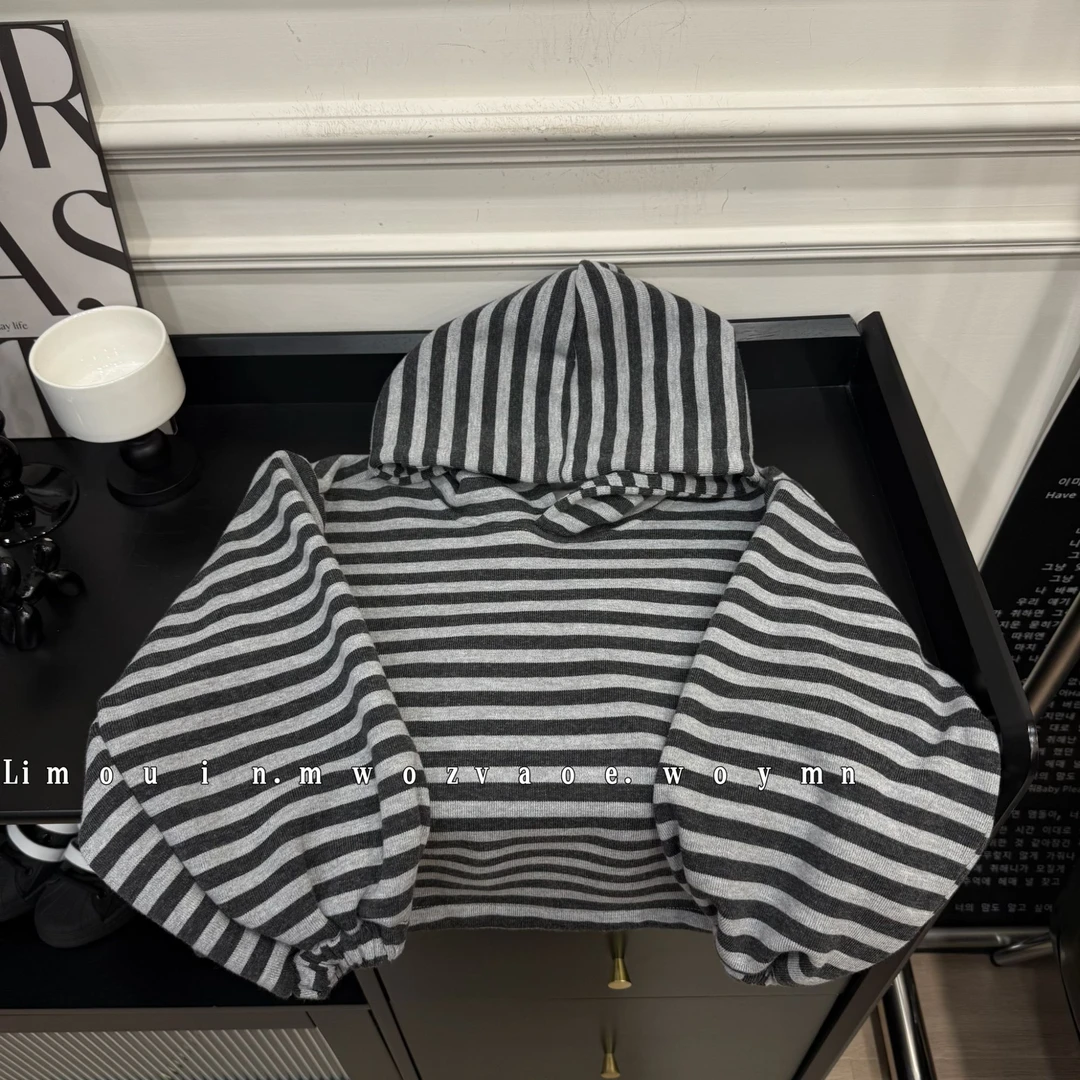 加绒款秋冬款儿童连帽卫衣条纹加绒卫衣