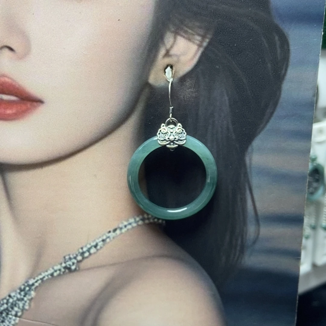 翡翠银S925镶嵌耳饰品质珠宝