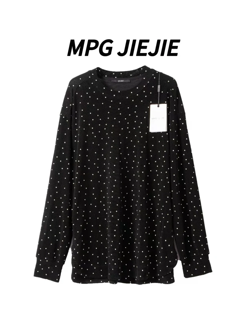 MPG JIEJIE【波点情书】大码早秋正肩醋酸弹力波点长袖T恤