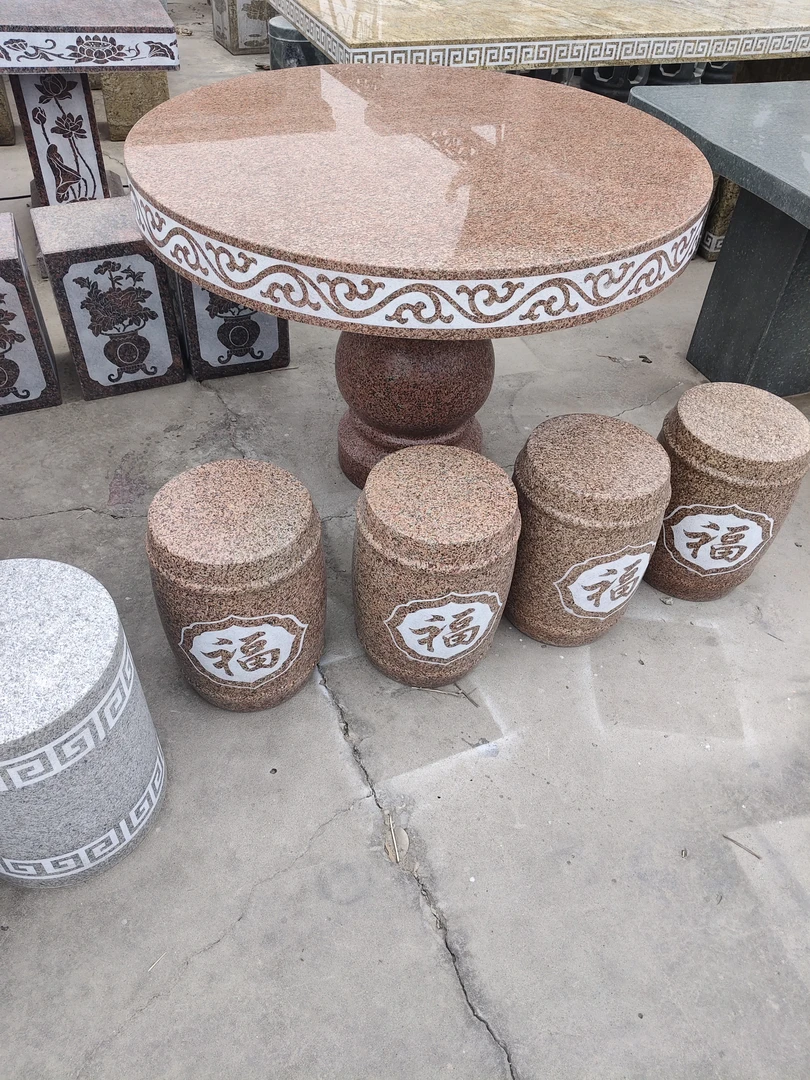 直径1000/10石雕石桌石凳天然花岗岩圆桌户外庭院别墅花园摆件